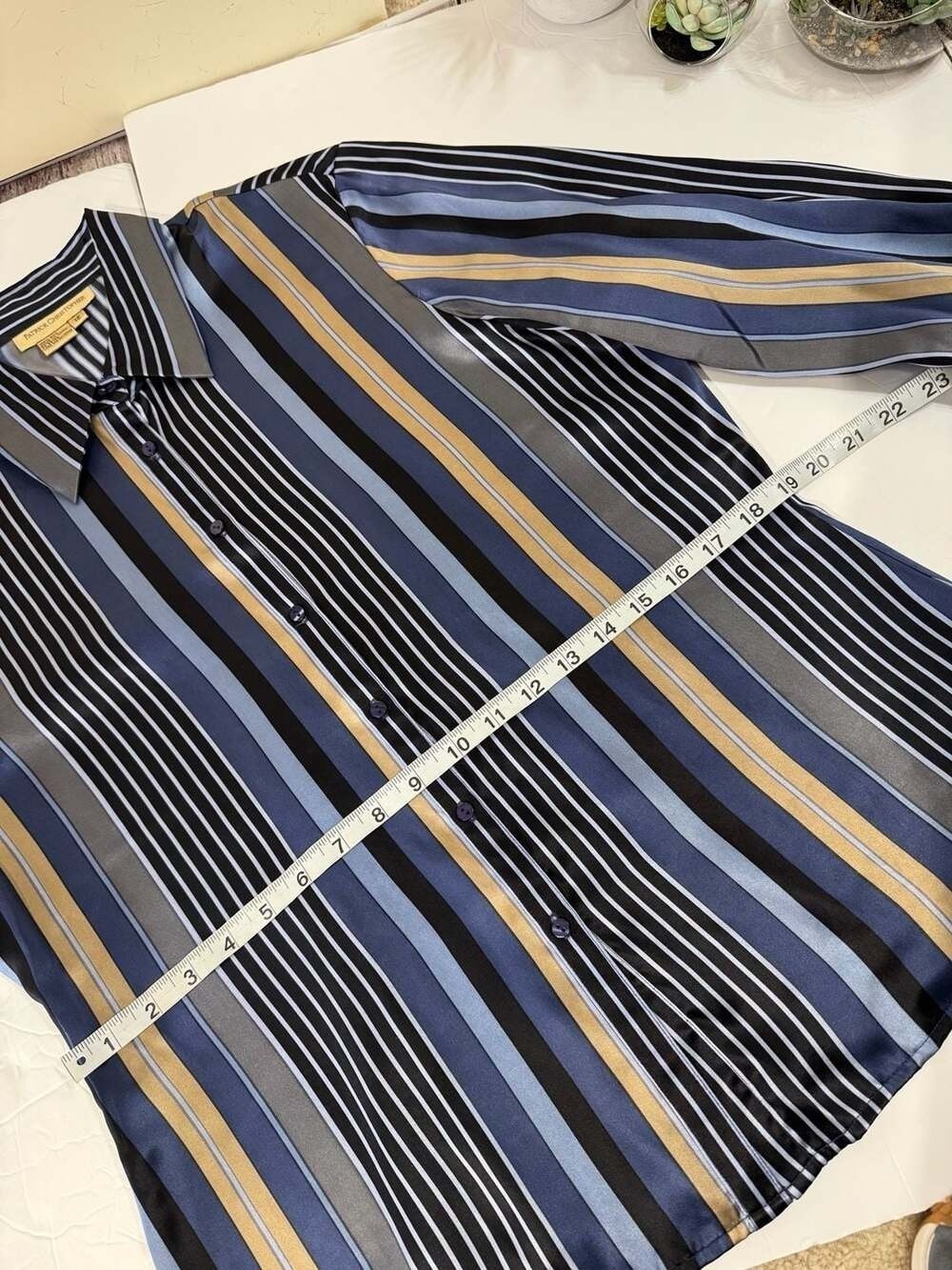 Patrick Christopher 100% Silk Striped Button Down Shirt Size 12 - Picture 9 of 12